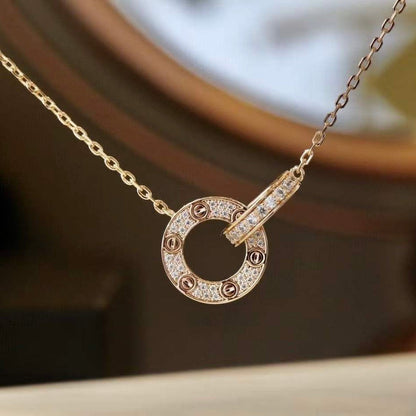 [⭐Shinejoy]LOVE 7.6MM NECKLACE ROSE GOLD AND SILVER  FULL DIAMOND