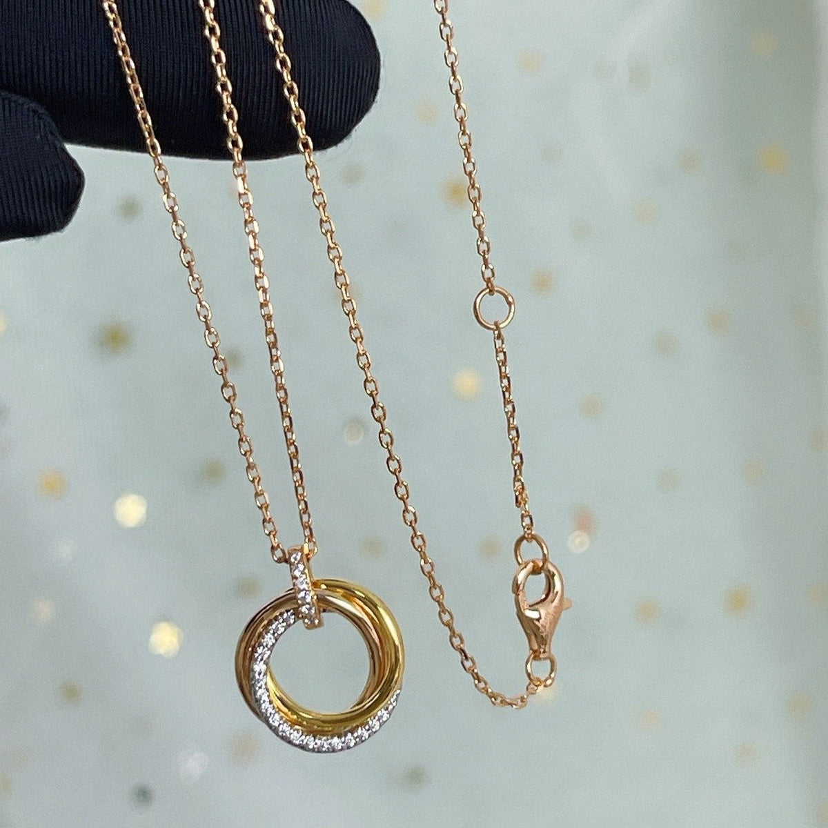 [⭐Shinejoy]TRINITY NECKLACE SILVER GOLD PINK GOLD DIAMONDS