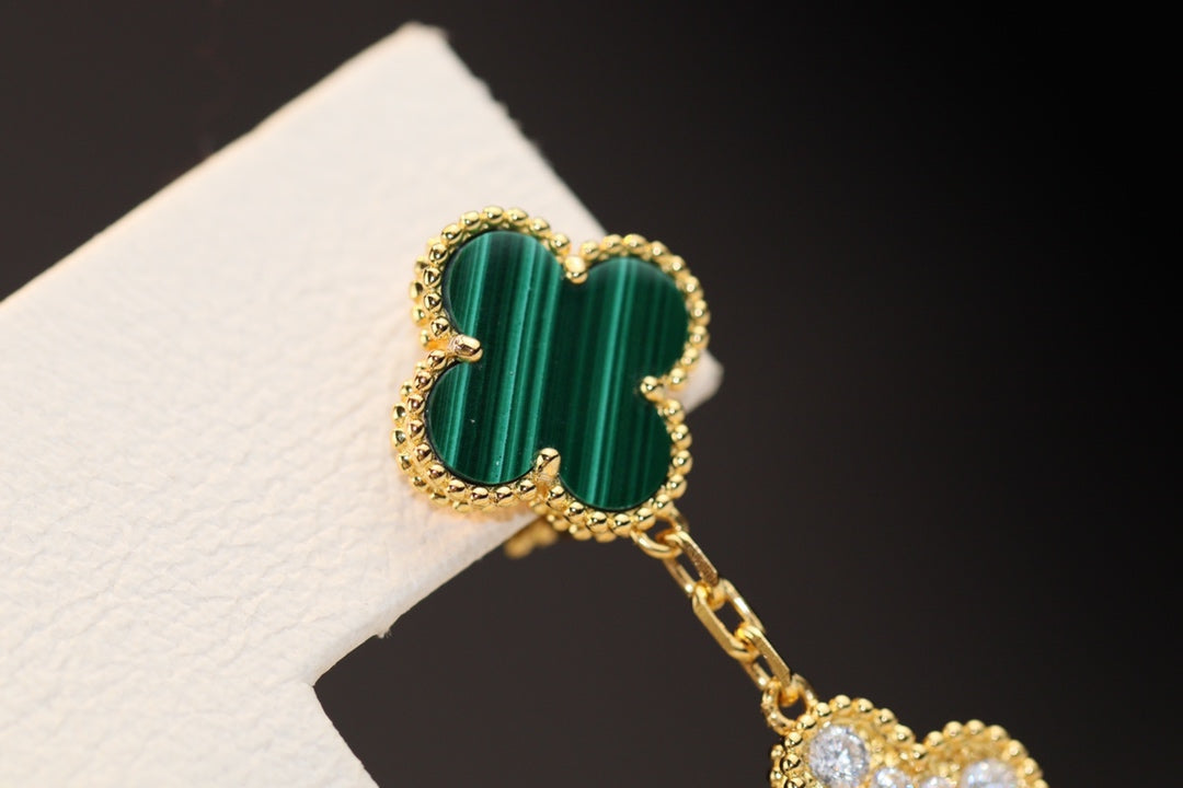 [⭐Shinejoy]CLOVER EARRINGS GOLD MALACHITE DIAMOND 3 MOTIF