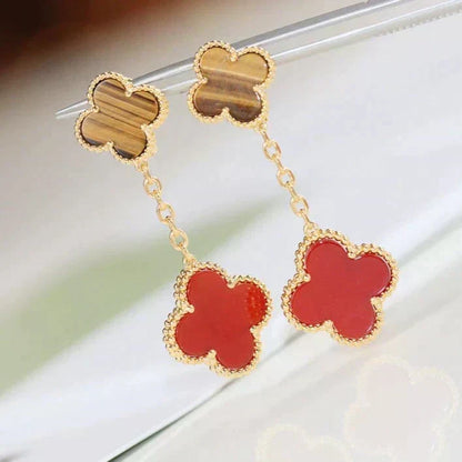 [⭐Shinejoy]CLOVER  2 MOTIF  TIGER EYE CARNELIAN EARRINGS