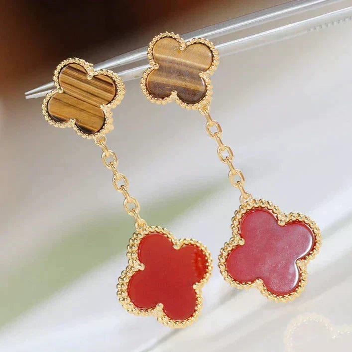 [⭐Shinejoy]CLOVER  2 MOTIF  TIGER EYE CARNELIAN EARRINGS