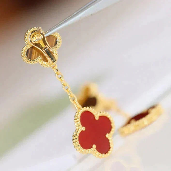 [⭐Shinejoy]CLOVER  2 MOTIF  TIGER EYE CARNELIAN EARRINGS