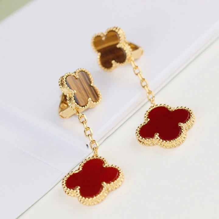 [⭐Shinejoy]CLOVER  2 MOTIF  TIGER EYE CARNELIAN EARRINGS