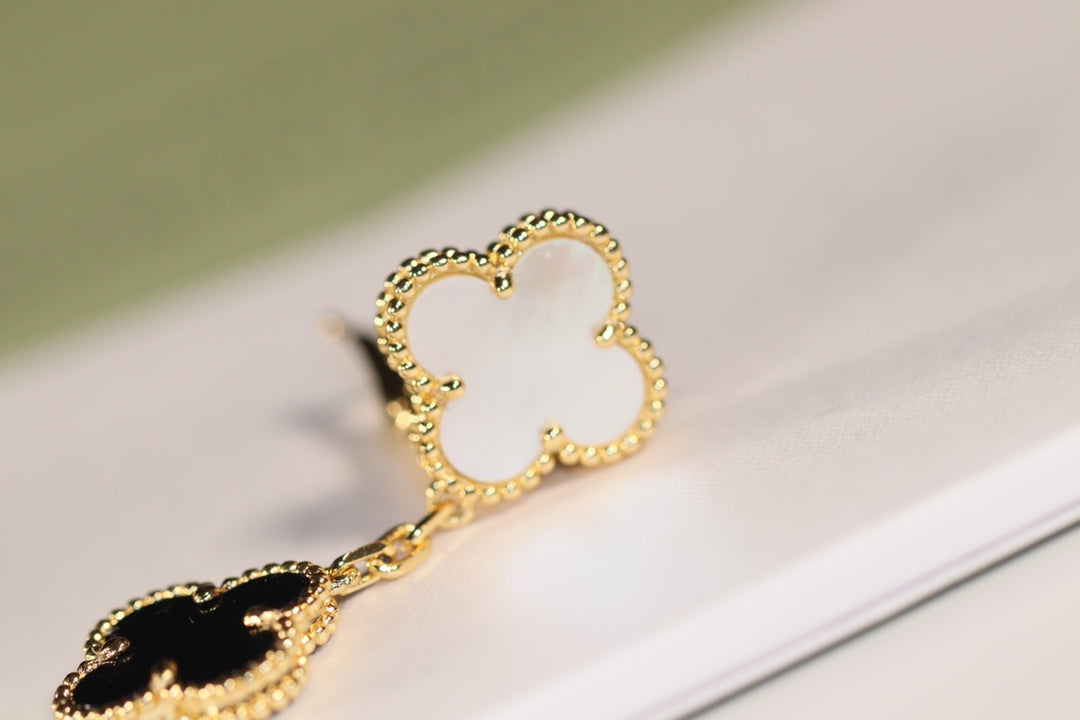 [⭐Shinejoy]CLOVER EARRINGS GOLD ONYX MOP 3 MOTIF