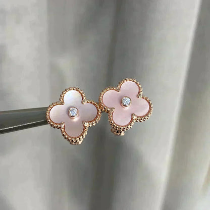[⭐Shinejoy]CLOVER MEDIUM 1 MOTIFS  PINK MOP DIAMOND EARRINGS