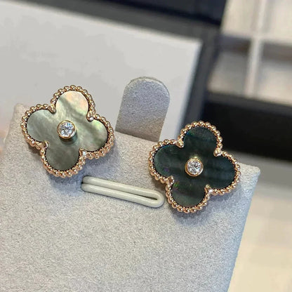 [⭐Shinejoy]CLOVER MEDIUM 1 MOTIFS GRAY MOP  DIAMOND EARRINGS