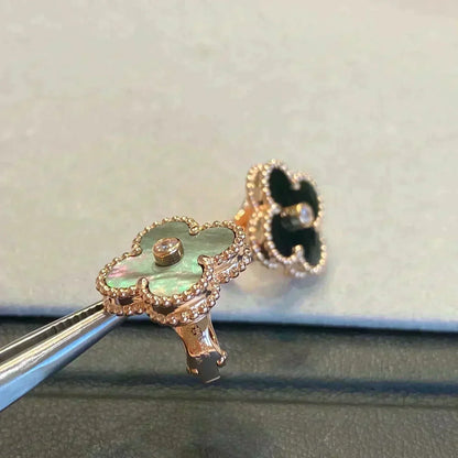 [⭐Shinejoy]CLOVER MEDIUM 1 MOTIFS GRAY MOP  DIAMOND EARRINGS