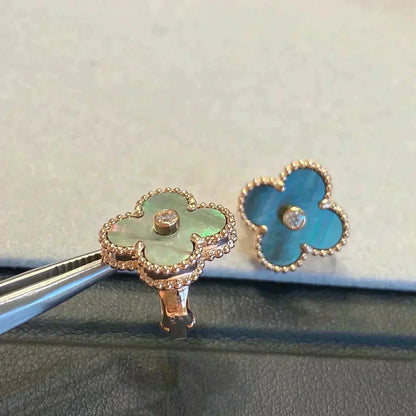 [⭐Shinejoy]CLOVER MEDIUM 1 MOTIFS GRAY MOP  DIAMOND EARRINGS