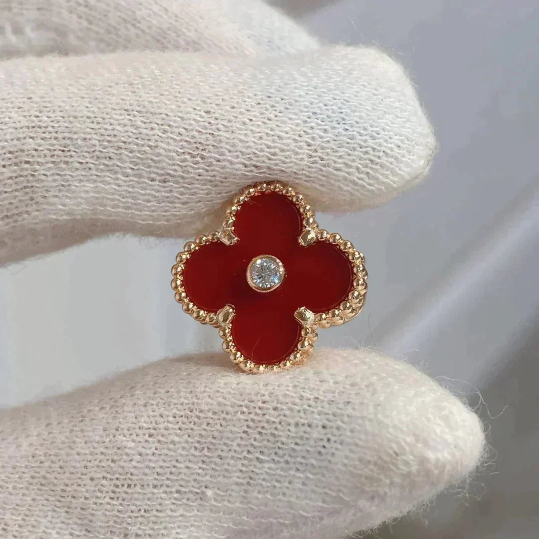 [⭐Shinejoy]CLOVER MEDIUM 1 MOTIFS CARNELIAN  DIAMOND earrings