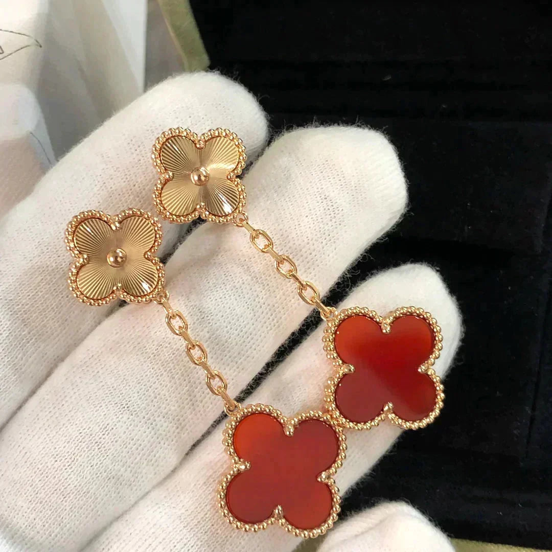 [⭐Shinejoy]CLOVER 2 MOTIF  LASER CARNELIAN EARRINGS