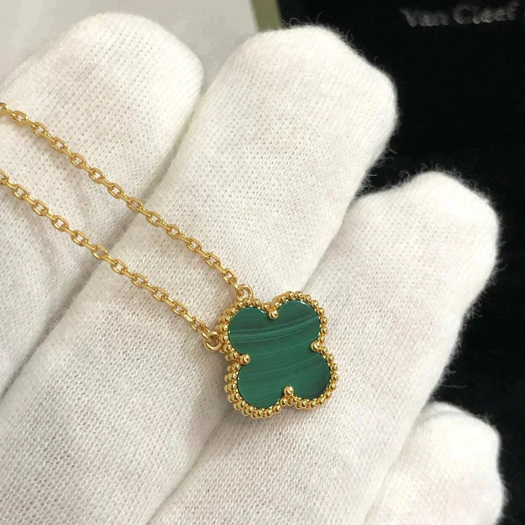 [⭐Shinejoy]CLOVER 15MM MALACHITE SINGLE FLOWER  NECKLACE