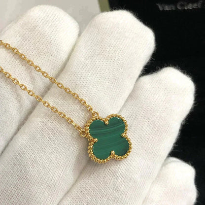 [⭐Shinejoy]CLOVER 15MM MALACHITE SINGLE FLOWER  NECKLACE
