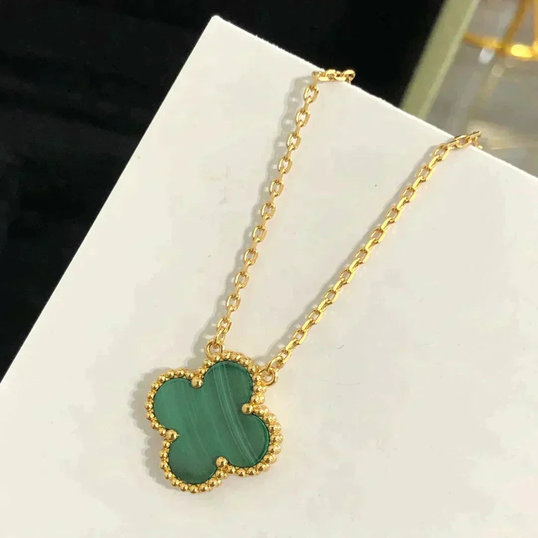 [⭐Shinejoy]CLOVER 15MM MALACHITE SINGLE FLOWER  NECKLACE