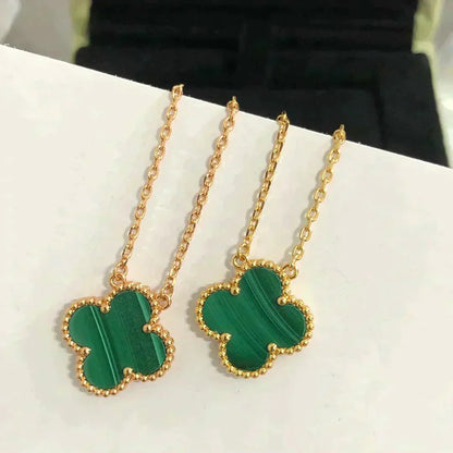 [⭐Shinejoy]CLOVER 15MM MALACHITE SINGLE FLOWER  NECKLACE