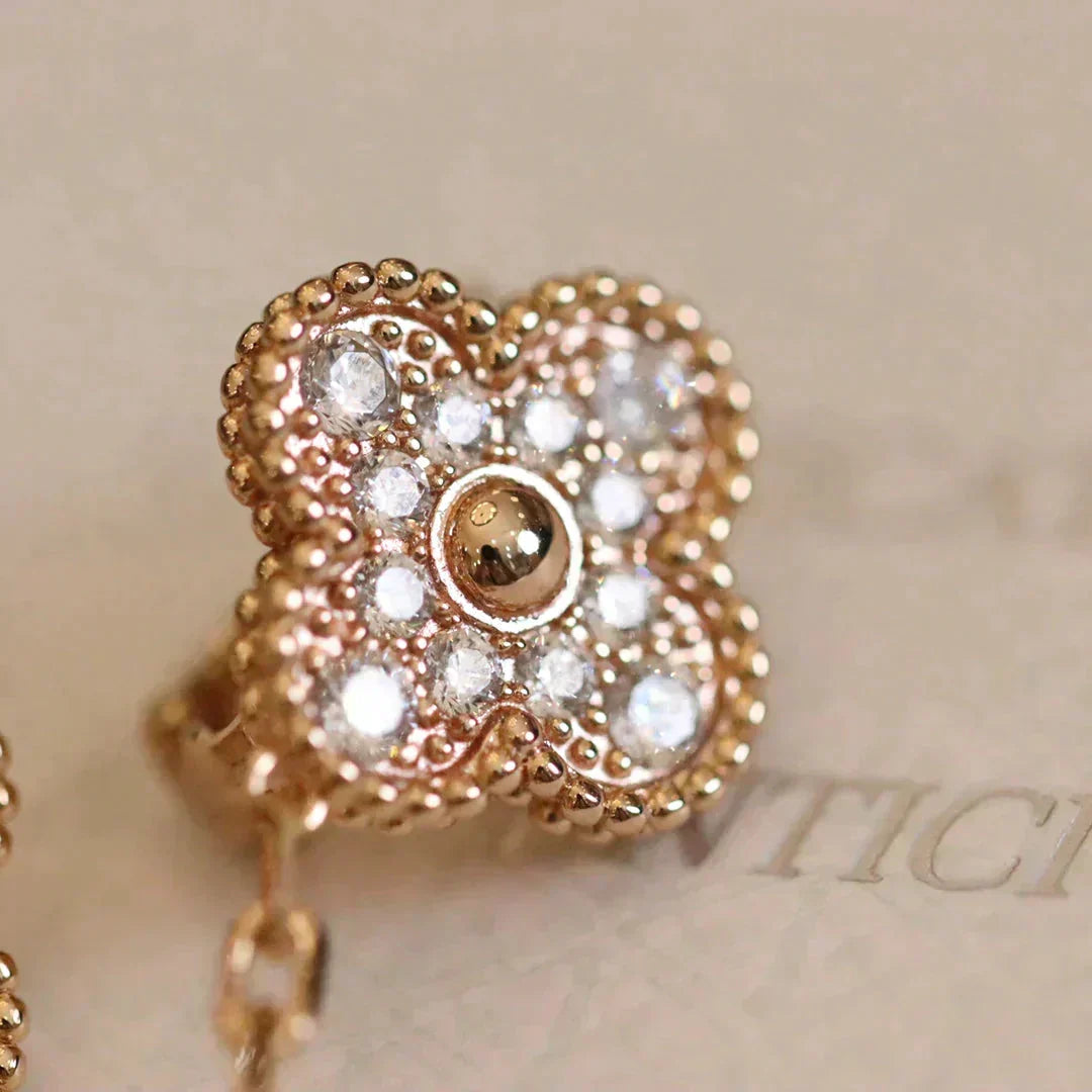 [⭐Shinejoy]CLOVER MEDIUM 1 MOTIFS FUll DIAMOND EARRINGS