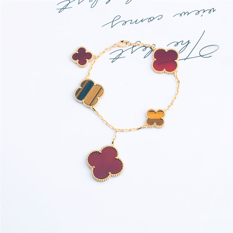 [⭐Shinejoy]CLOVER BRACELET 5 MOTIFS CARNELIAN TIGER EYE