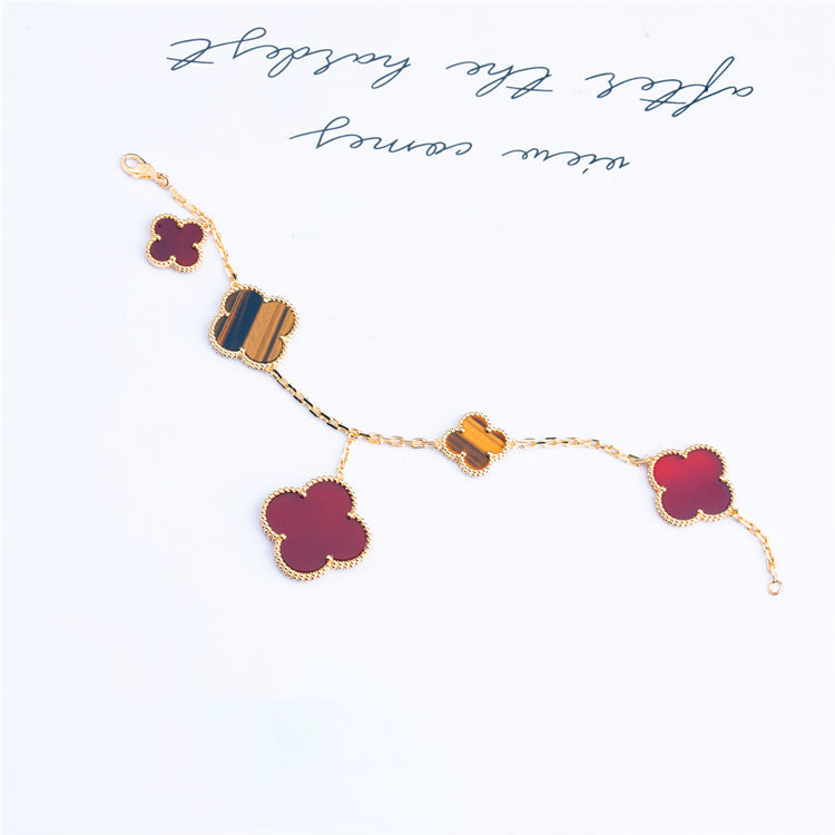 [⭐Shinejoy]CLOVER BRACELET 5 MOTIFS CARNELIAN TIGER EYE
