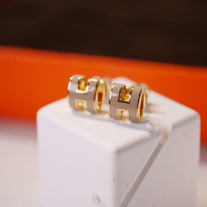 [⭐Shinejoy]MINI POP H GOLD EARRINGS GREY