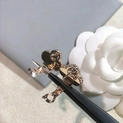 [⭐Shinejoy]CLOVER MEDIUM 1 MOTIFS  PINK MOP DIAMOND EARRINGS
