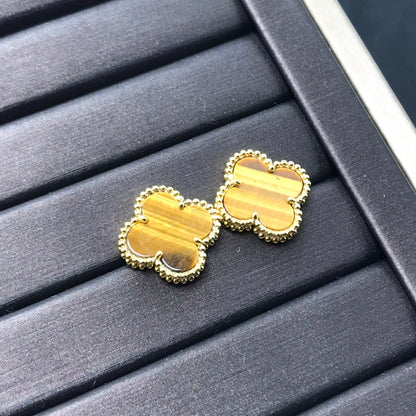 [⭐Shinejoy]CLOVER MEDIUM 1 MOTIFS TIGER EYE EARRINGS