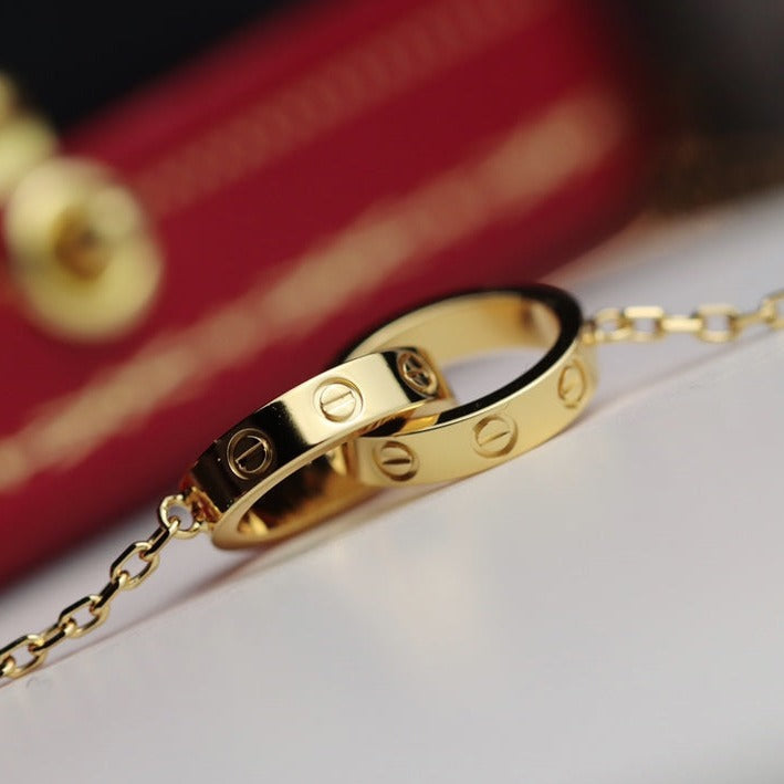 [⭐Shinejoy]LOVE NECKLACE DOUBLE RING GOLD