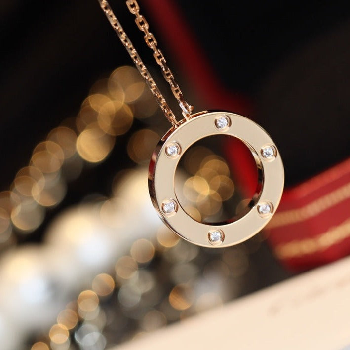 [⭐Shinejoy]LOVE NECKLACE 16MM 6 DIAMONDS PINK GOLD