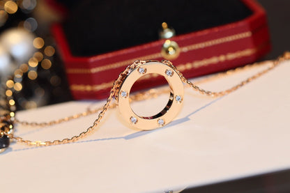 [⭐Shinejoy]LOVE NECKLACE 16MM 6 DIAMONDS PINK GOLD