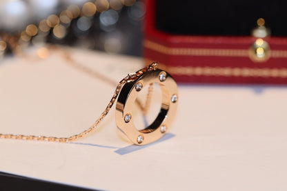[⭐Shinejoy]LOVE NECKLACE 16MM 6 DIAMONDS PINK GOLD
