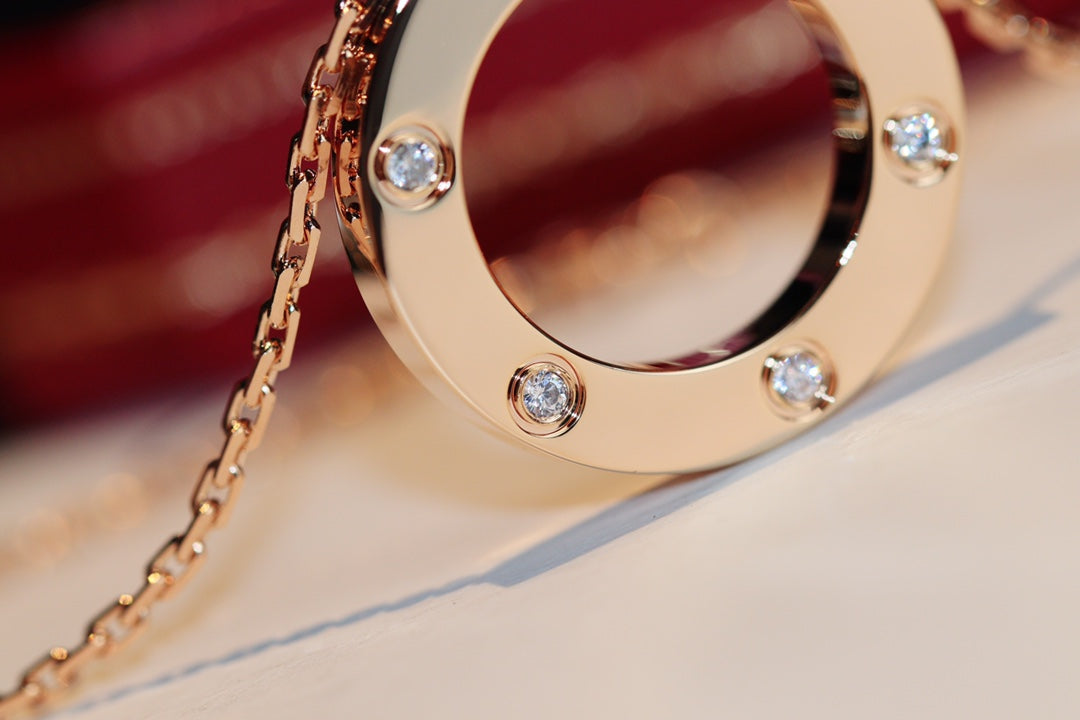 [⭐Shinejoy]LOVE NECKLACE 16MM 6 DIAMONDS PINK GOLD
