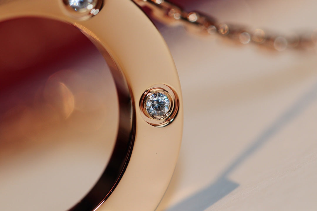 [⭐Shinejoy]LOVE NECKLACE 16MM 6 DIAMONDS PINK GOLD