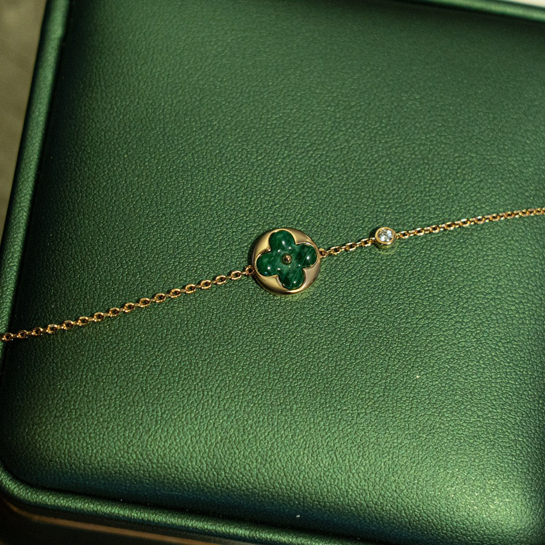[⭐Shinejoy]SUN MALACHITE 1 DIAMOND PINK GOLD BRACELET