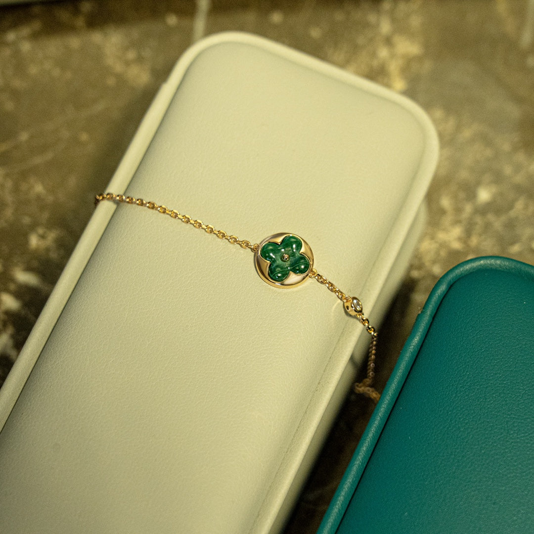 [⭐Shinejoy]SUN MALACHITE 1 DIAMOND PINK GOLD BRACELET