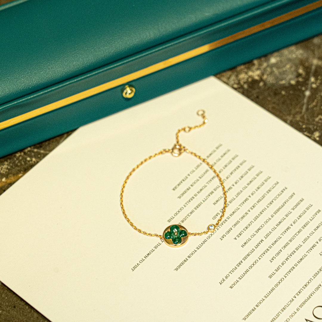 [⭐Shinejoy]SUN MALACHITE 1 DIAMOND PINK GOLD BRACELET