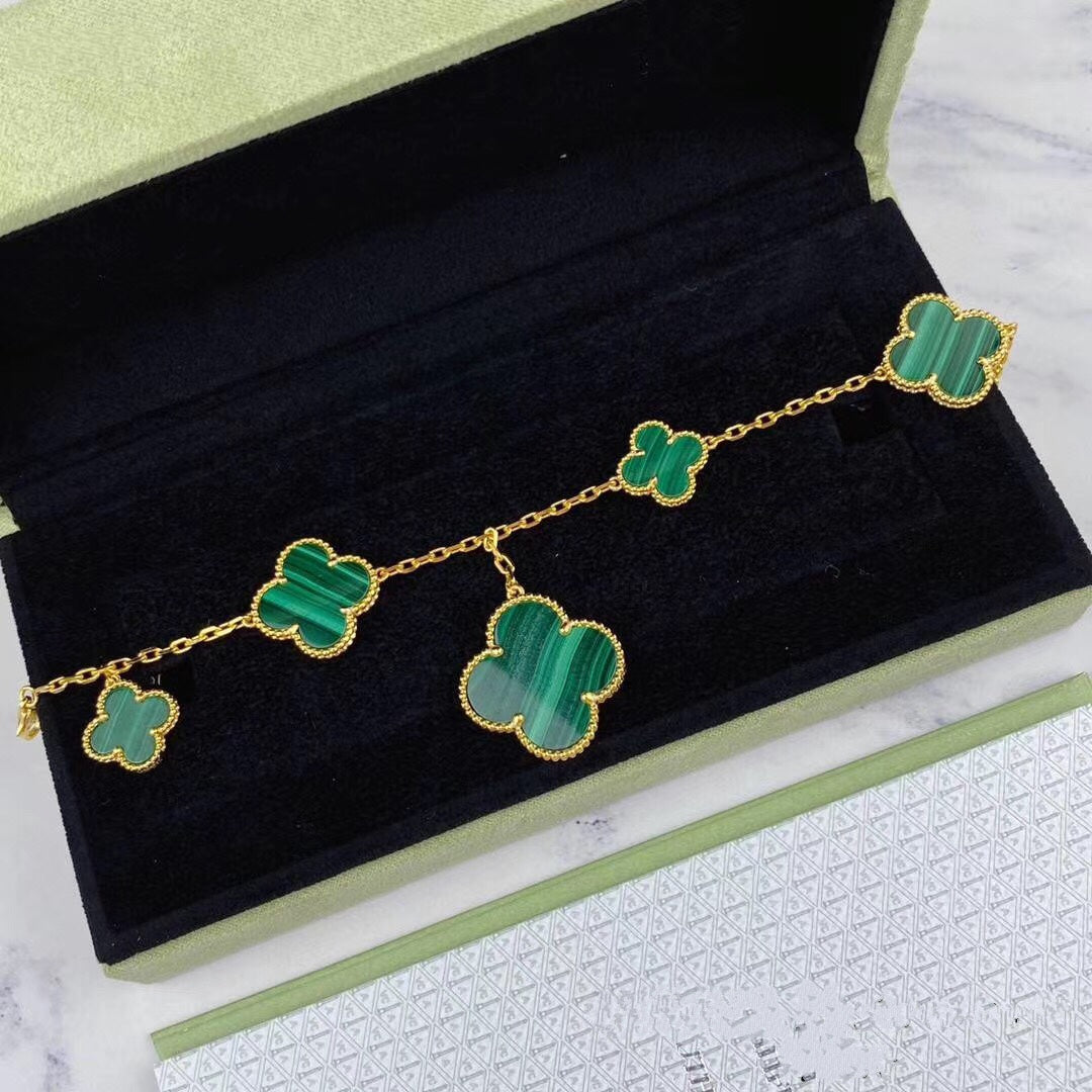 [⭐Shinejoy]MAGIC CLOVER MALACHITE GOLD BRACELET 5 MOTIFS
