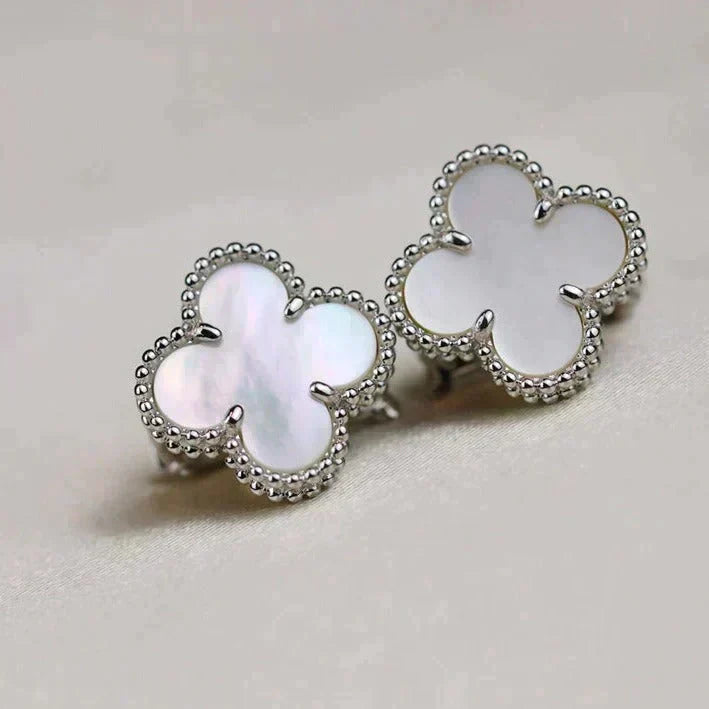 [⭐Shinejoy]CLOVER MEDIUM 1 MOTIFS  WHITE MOP EARRINGS SILVER