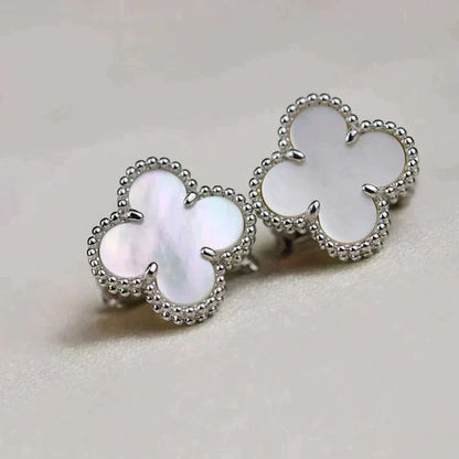[⭐Shinejoy]CLOVER MEDIUM 1 MOTIFS  WHITE MOP EARRINGS SILVER