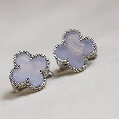 [⭐Shinejoy]CLOVER MEDIUM 1 MOTIFS  WHITE MOP EARRINGS SILVER