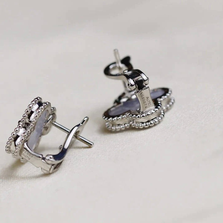 [⭐Shinejoy]CLOVER MEDIUM 1 MOTIFS  WHITE MOP EARRINGS SILVER