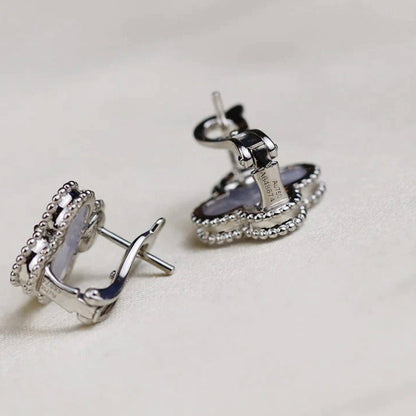 [⭐Shinejoy]CLOVER MEDIUM 1 MOTIFS  WHITE MOP EARRINGS SILVER