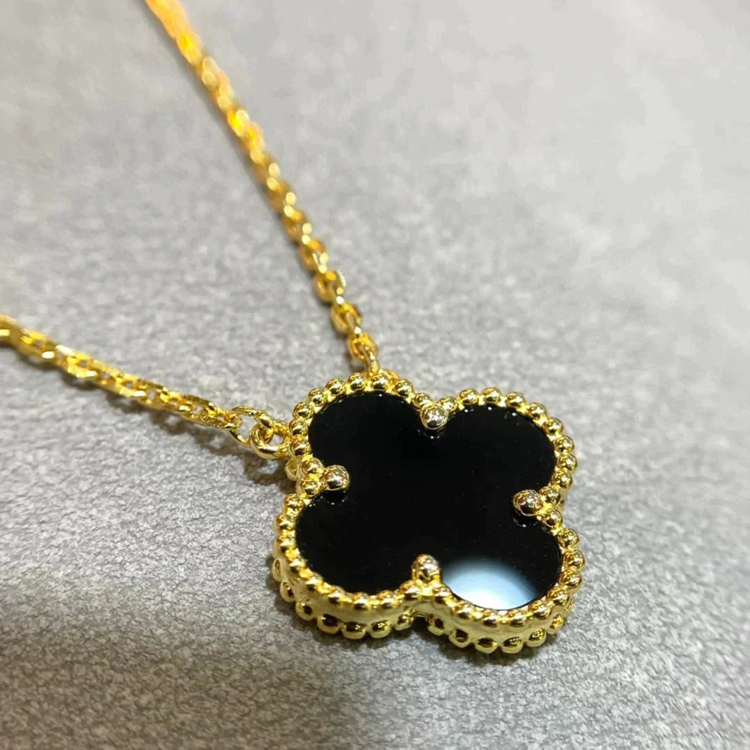 [⭐Shinejoy]CLOVER 15MM BLACK ONYX SINGLE FLOWER NECKLACE