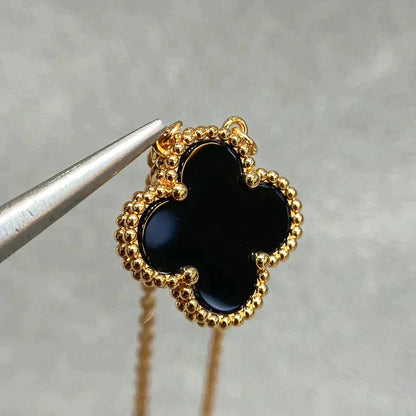 [⭐Shinejoy]CLOVER 15MM BLACK ONYX SINGLE FLOWER NECKLACE