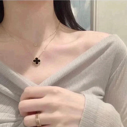 [⭐Shinejoy]CLOVER 15MM BLACK ONYX SINGLE FLOWER NECKLACE