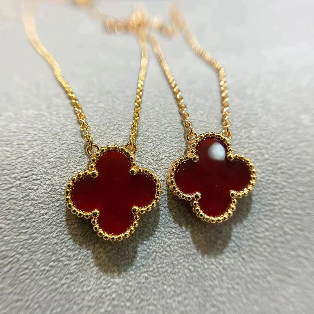[⭐Shinejoy]CLOVER 15MM CARNELIAN SINGLE FLOWER NECKLACE