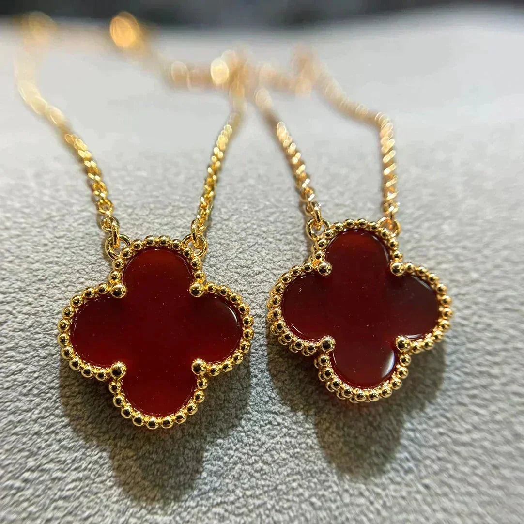 [⭐Shinejoy]CLOVER 15MM CARNELIAN SINGLE FLOWER NECKLACE