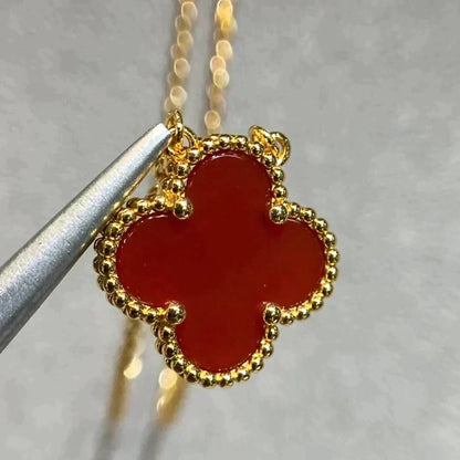 [⭐Shinejoy]CLOVER 15MM CARNELIAN SINGLE FLOWER NECKLACE
