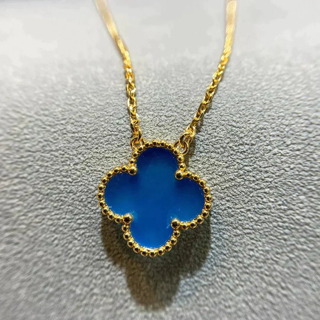 [⭐Shinejoy]CLOVER 15MM BLUE AGATE NECKLACE