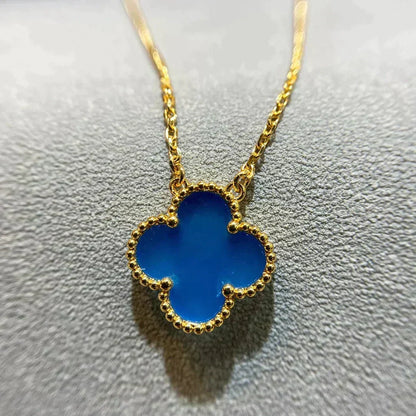 [⭐Shinejoy]CLOVER 15MM BLUE AGATE NECKLACE