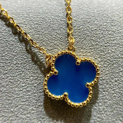 [⭐Shinejoy]CLOVER 15MM BLUE AGATE NECKLACE