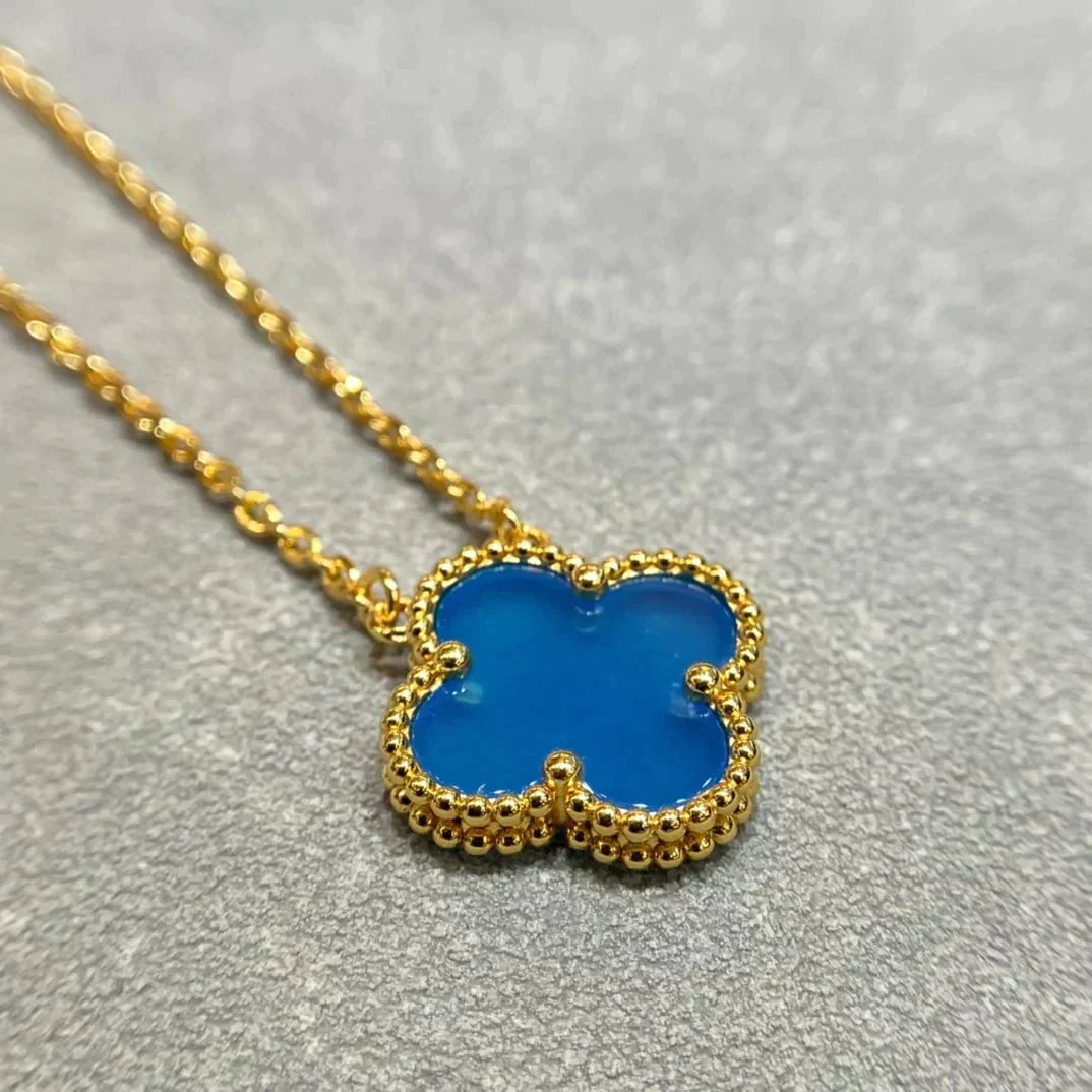 [⭐Shinejoy]CLOVER 15MM BLUE AGATE NECKLACE
