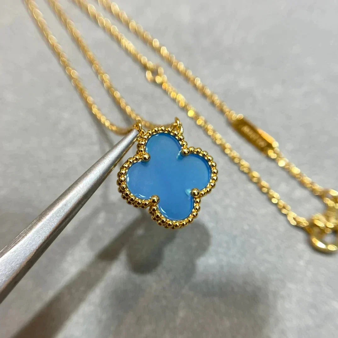 [⭐Shinejoy]CLOVER 15MM BLUE AGATE NECKLACE